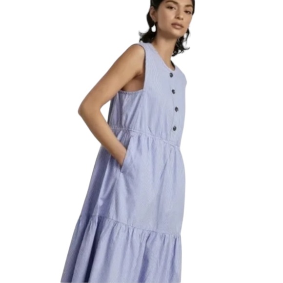 Everlane The Tiered Blue & White Striped Poplin Sleeveless Maxi Dress - XS - Picture 2 of 16